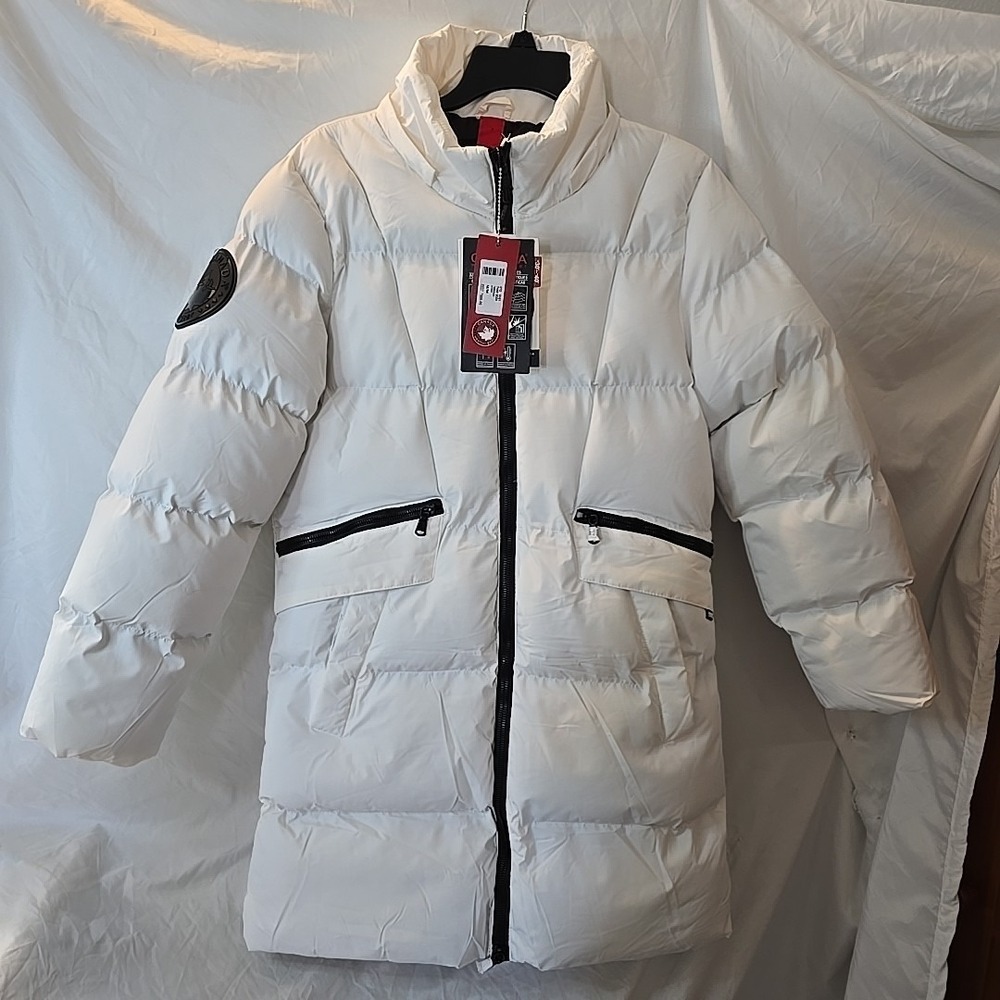 White Puffer Coat with High Collar